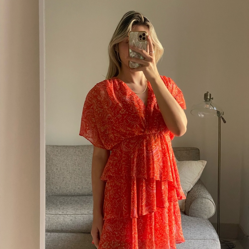 Vibrant Orange Paisley Mini Dress